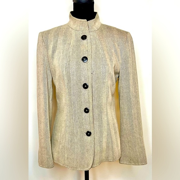 Calvin Klein wool blend brown herringbone lined career jacket blazer size 4 - Picture 1 of 11